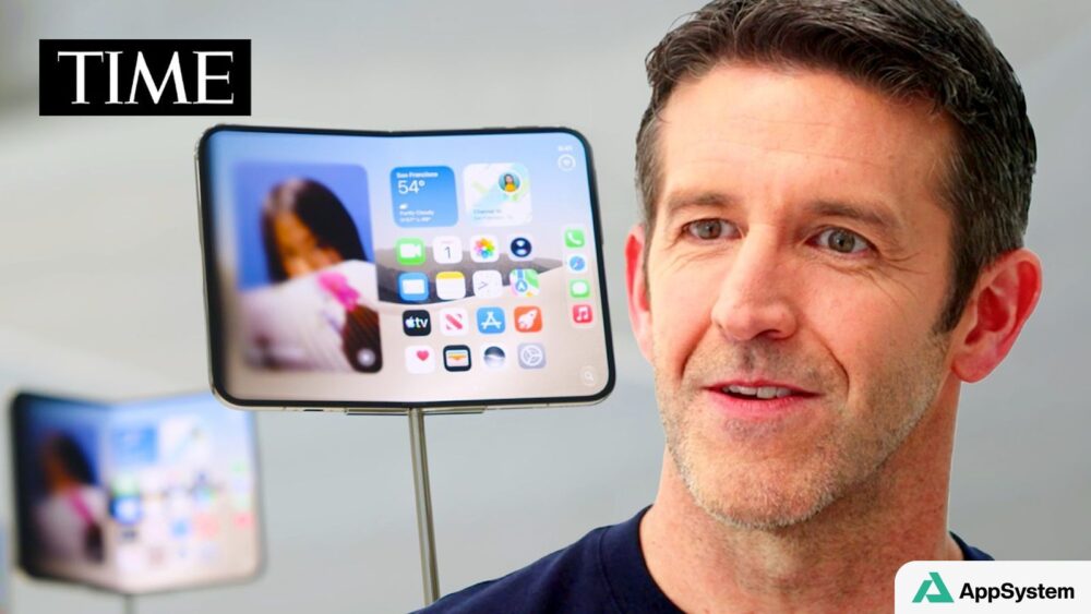 John Ternus présente un iPhone pliable affichant son écran d’accueil