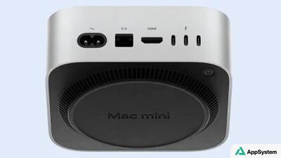 Mac mini vu de dessous avec ses ports arrière
