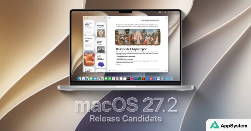 MacBook affichant macOS 27.2 Release Candidate