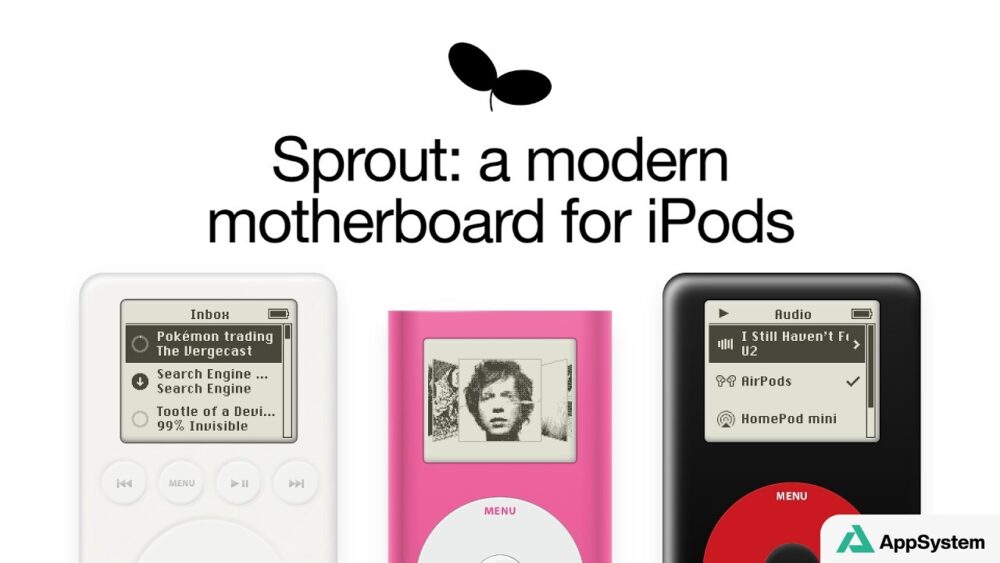 Illustration de plusieurs iPod modernisés avec la carte mère Sprout