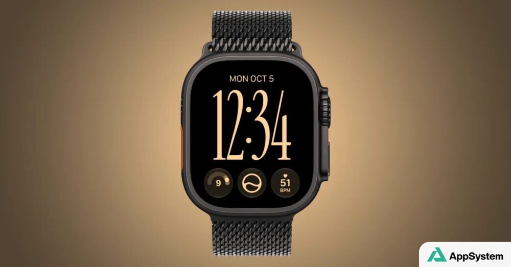 Apple Watch affichant l’heure et des indicateurs de santé
