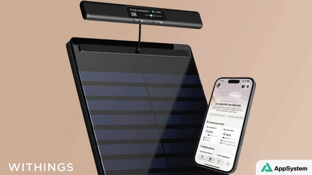Balance Withings et smartphone affichant des données de santé